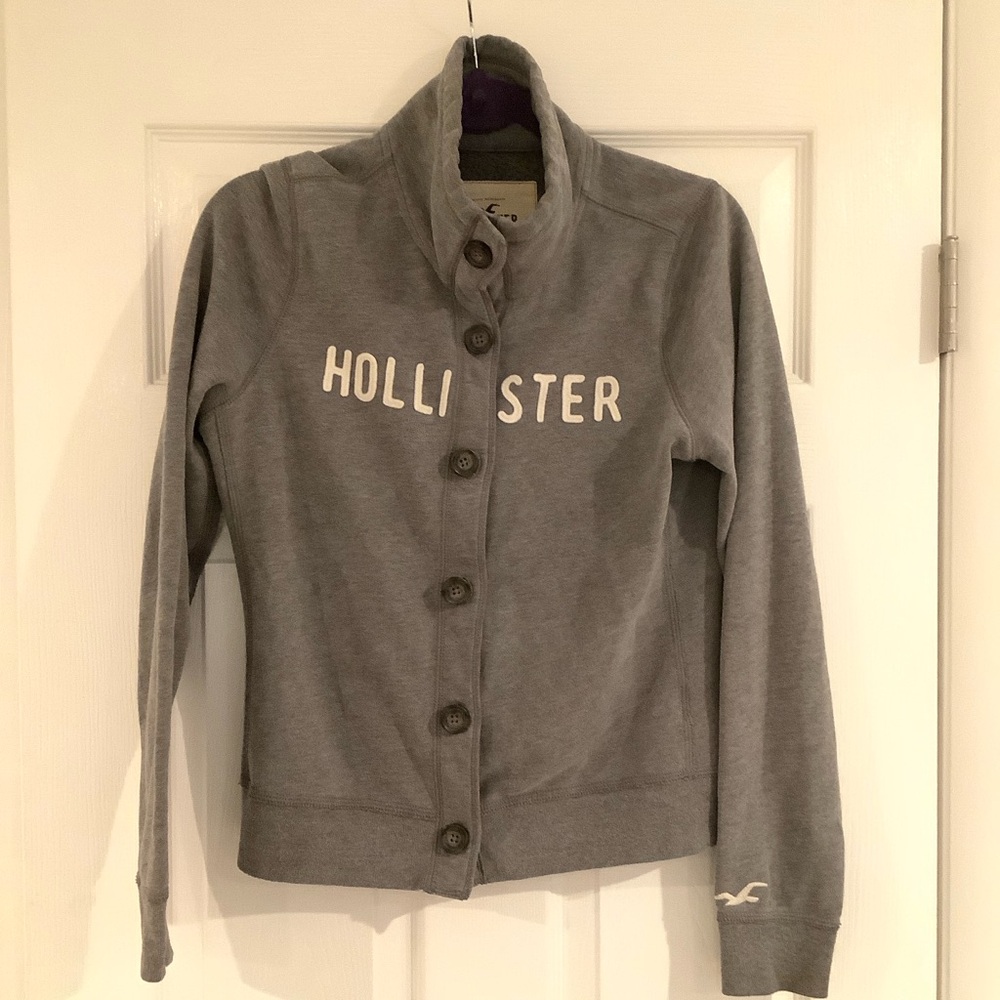 Hollister Button Up Sweatshirt Women's Large Gray Sweater